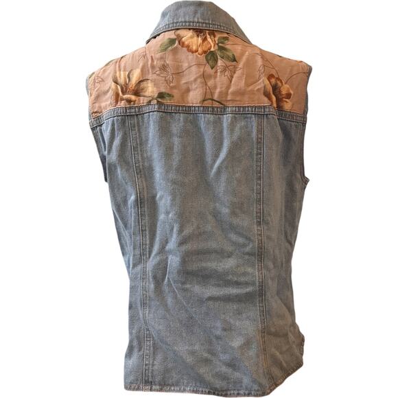 Green Field Vintage Style Floral Patchwork Denim Vest, Western Boho Charm, Large - Picture 3 of 4